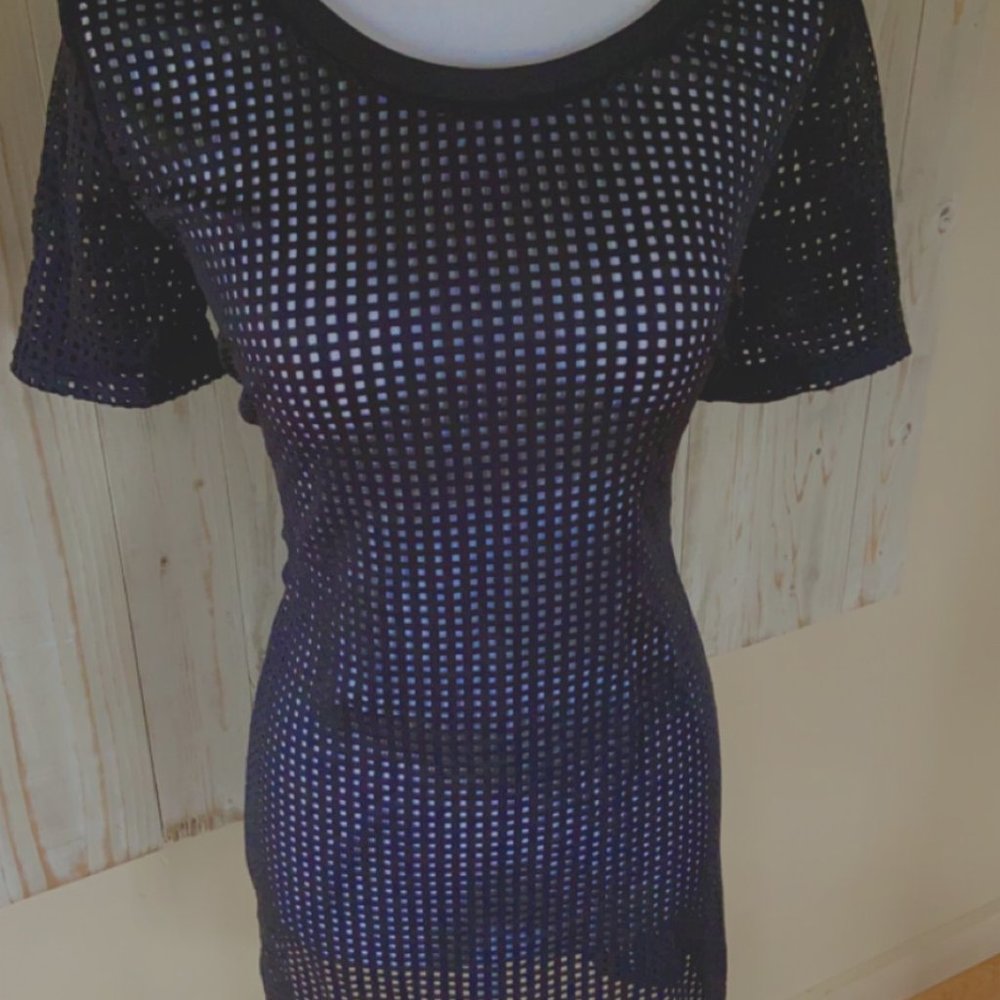 NWOT XL Rue 21 Black Mesh Short Sleeve Shirt Dress